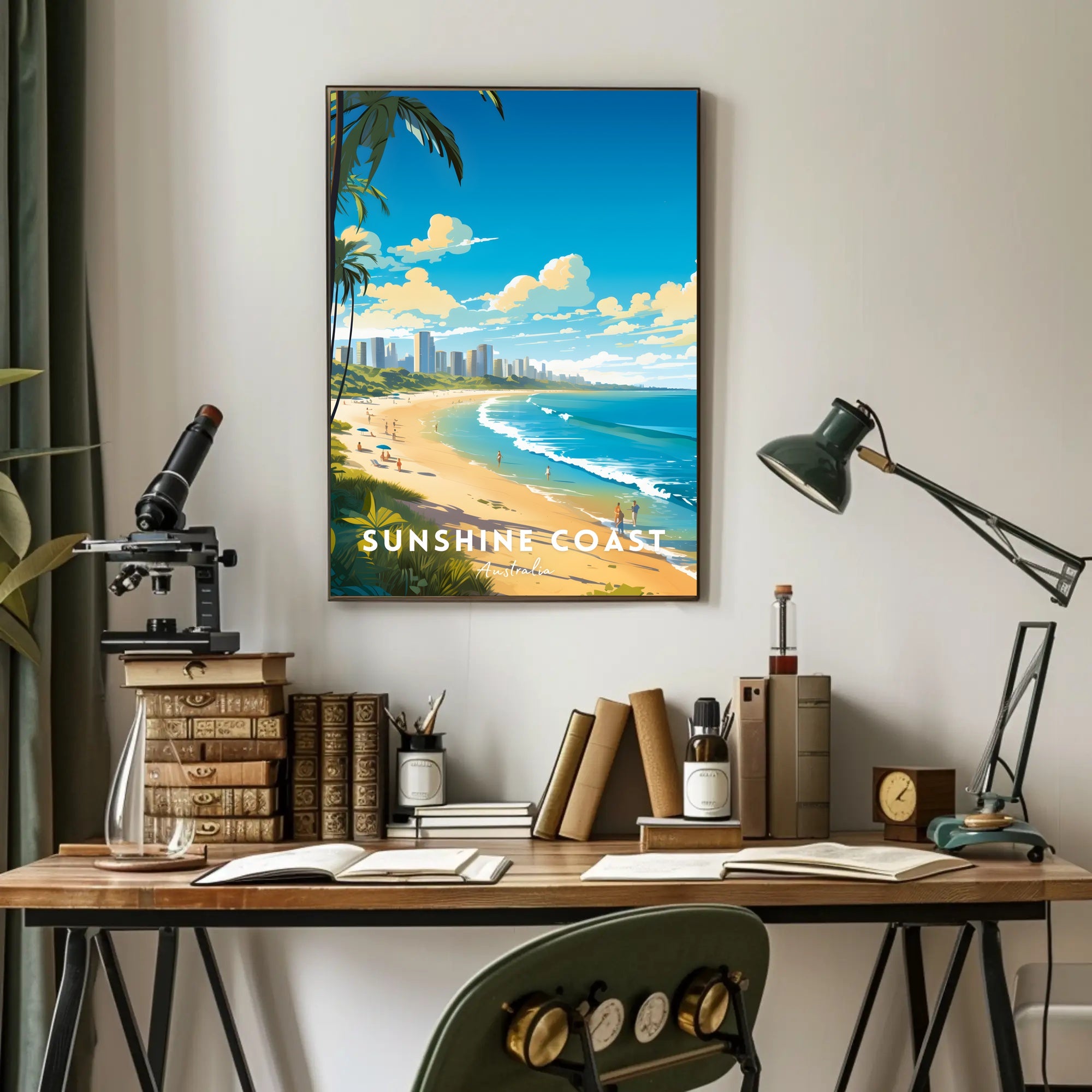 Sunshine Coast Vibrant Beach Scene Travel Poster