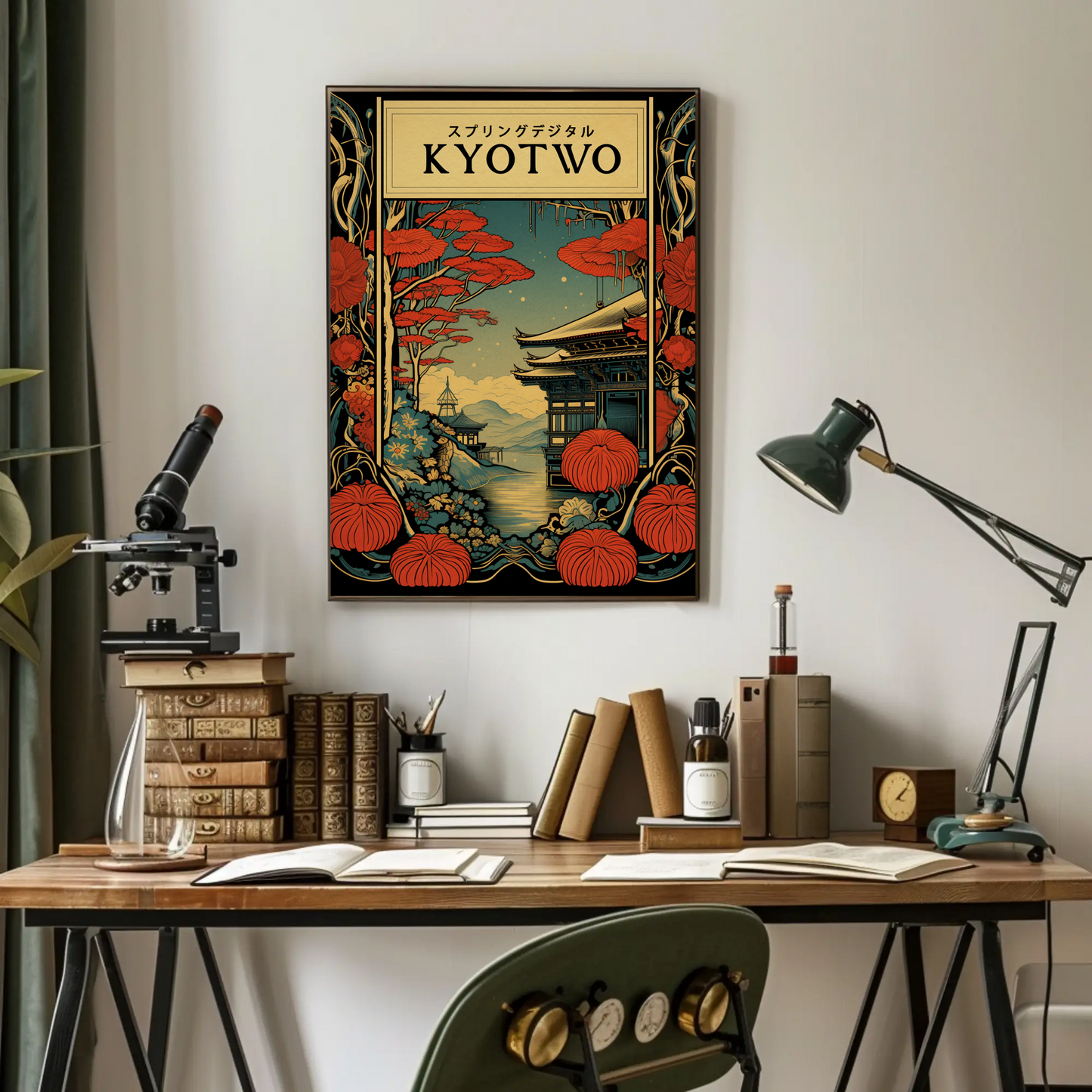 Kyoto Lanterns and Temple Nightscape Travel Poster