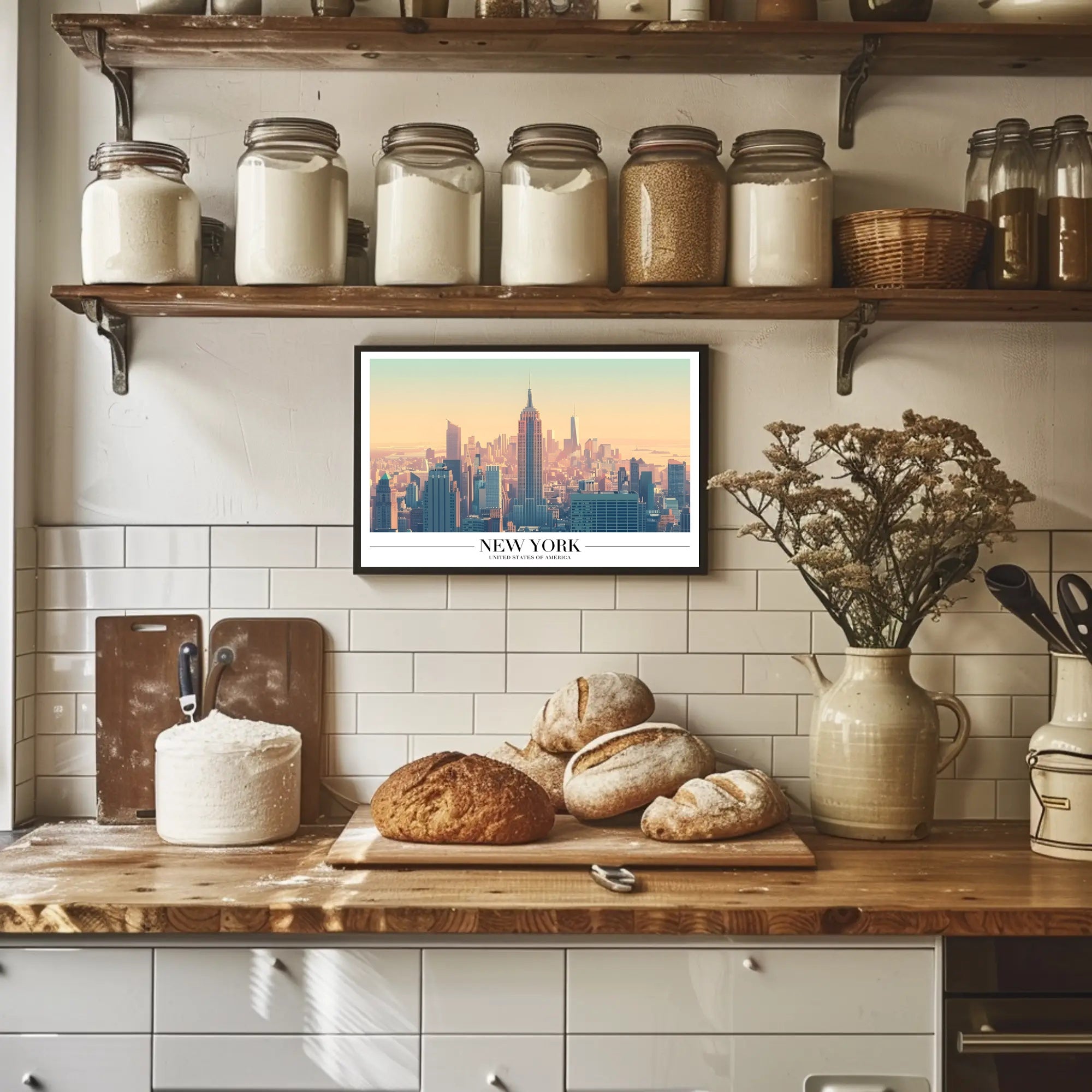 New York City Skyline Illustration Poster Modern Wall Art