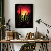 Dystopian Sunset: Rebellion in Ruins Futuristic Sci-Fi Poster