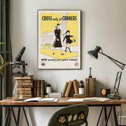 Pedestrian Safety Vintage Poster Mid-Century Educational or Infographic Poster PosterGoat
