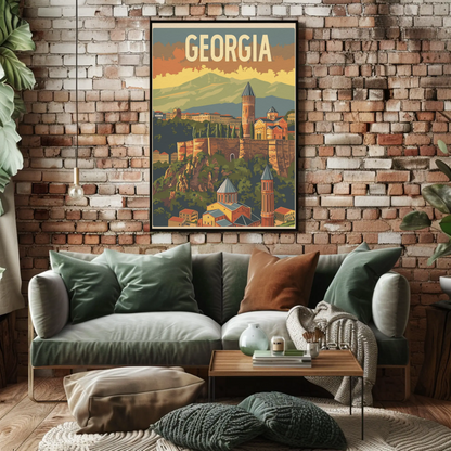 Georgia Caucasus Mountains Old Town Vintage Travel Poster