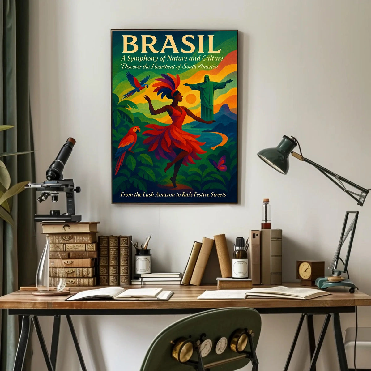 Brazil Culture and Nature Dance Parrots Christ The Redeemer Poster