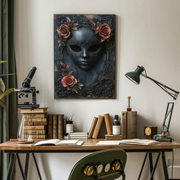 Ornate Black Mask Gothic Artistry Cultural Heritage Poster
