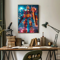 Neon Mech Warrior Art Print Poster for Home Decor PosterGoat