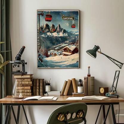Val Gardena Italy Ski Resort Winter Travel Poster