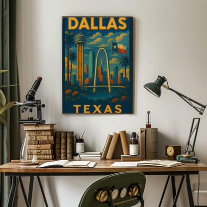 Dallas Texas Skyline Bridge Travel Poster