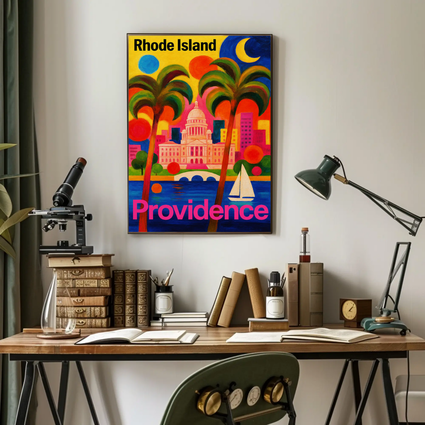 Providence Rhode Island Colorful Capitol Skyline Travel Poster Travel Poster