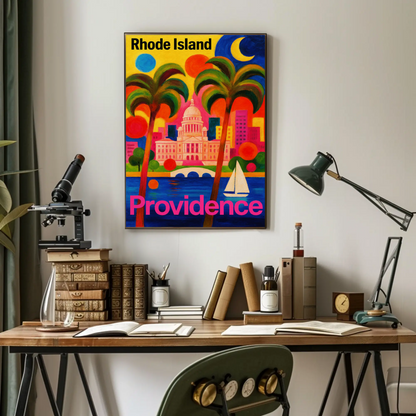 Providence Rhode Island Colorful Capitol Skyline Travel Poster Travel Poster