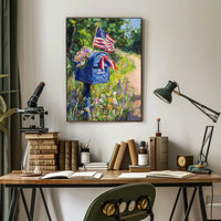 Blue Mailbox With Patriotic Ribbons Outdoor Garden Poster
