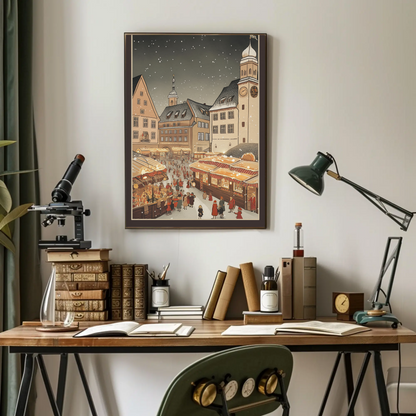 German Christmas Market Festive Winter Town Travel Poster