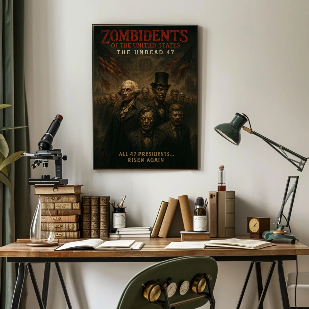Zombified Presidents Surreal Horror Art Poster