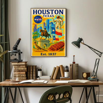 Houston Texas NASA Western Flavor Travel Poster