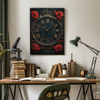 Vintage Roman Clock with Roses Artistic Poster