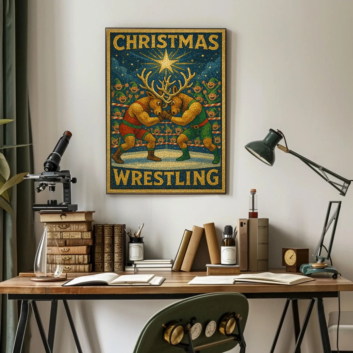 Christmas Wrestling Reindeer: A Whimsical Sports Poster