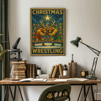 Christmas Wrestling Reindeer: A Whimsical Sports Poster