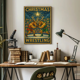 Christmas Wrestling Reindeer: A Whimsical Sports Poster