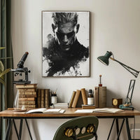 Intense Black and White Brooding Character Poster PosterGoat