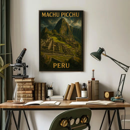 Machu Picchu Peru Travel Heritage Historic Inca Ruins Landscape Vintage Retro Typography Poster