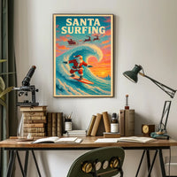 Santa Surfing Christmas Wave Vintage Poster Art