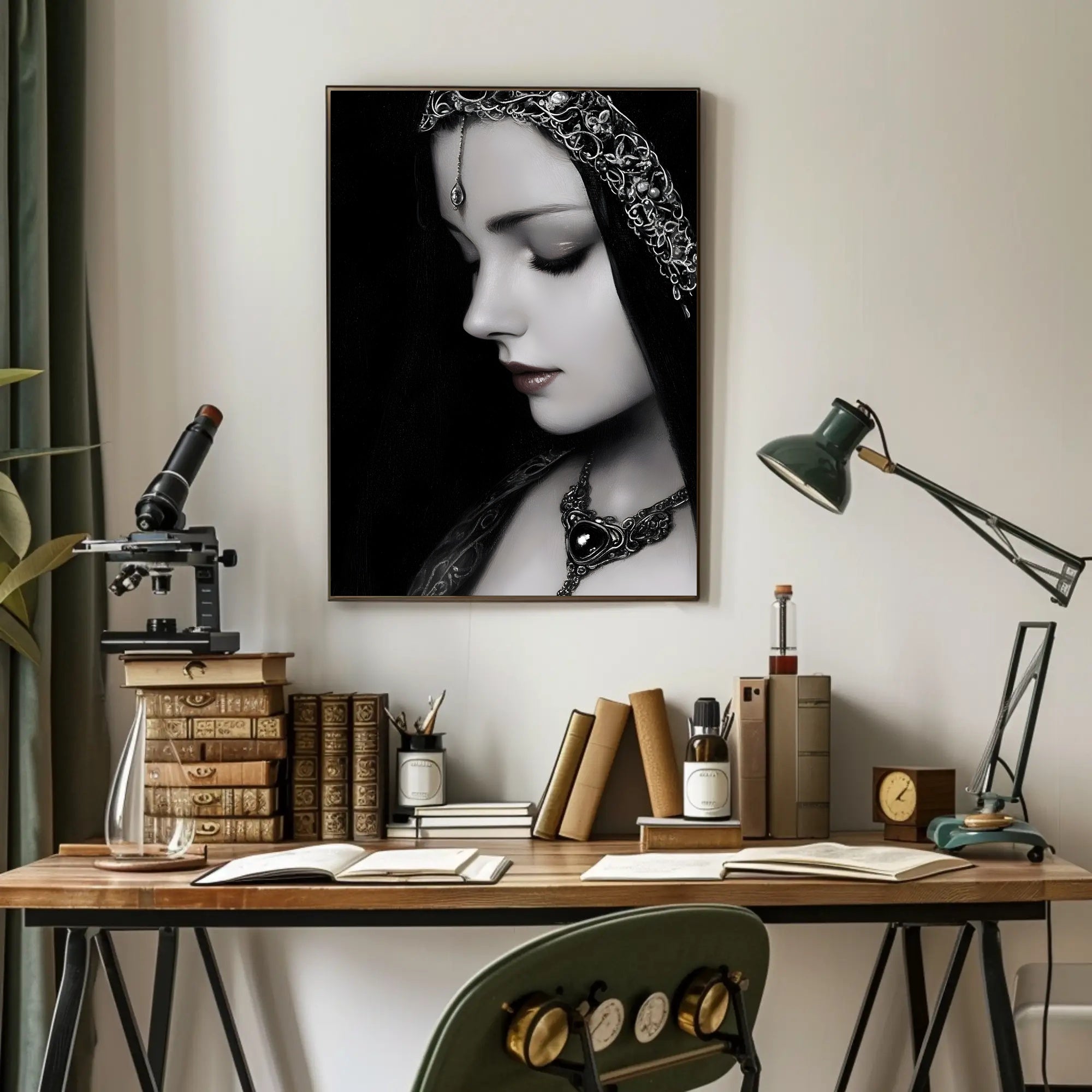 Medieval Elegance: Woman with Silver Jewelry Fantasy Poster PosterGoat