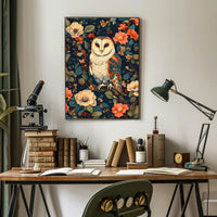 Barn Owl Amid Enchanted Flora: Artistic Animal Poster