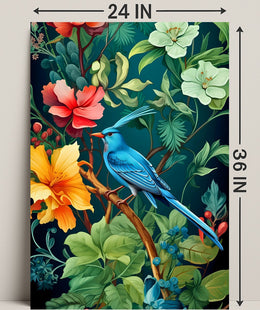 Tropical Bird and Flowers Vibrant Art Animal Poster