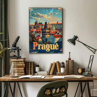 Prague Skyline Art Deco Travel Poster