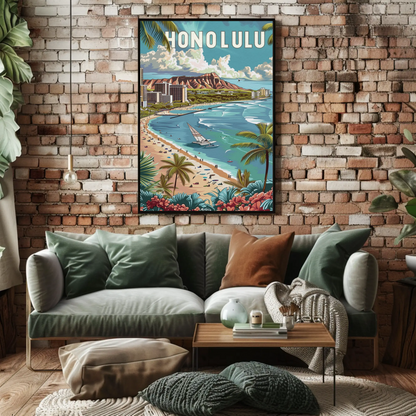 Honolulu Vintage Poster Diamond Head View