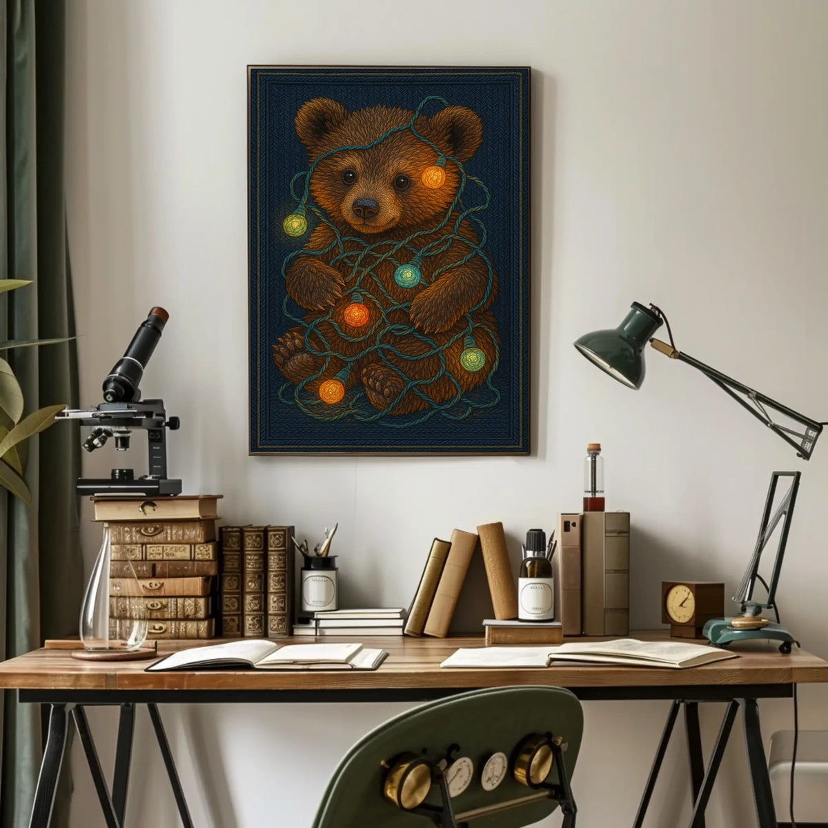 Festive Bear With Lights Poster