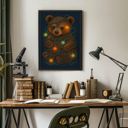 Festive Bear With Lights Poster