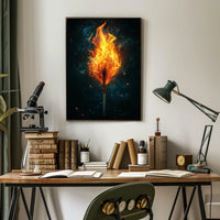 Fiery Matchstick Surrealism: Modern Art Poster