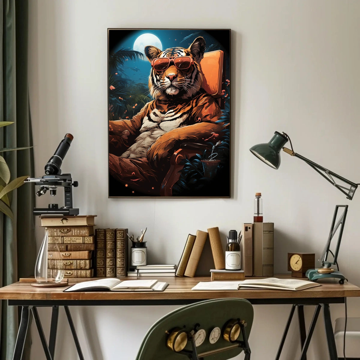 Lush Tropical Tiger Sitting Sunglasses Animal Poster