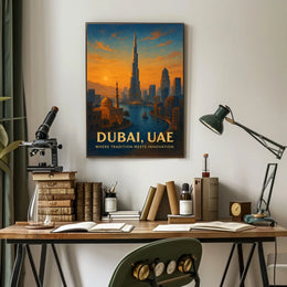 Dubai Skyline Poster: Tradition Meets Modernity at Sunset