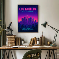 Neon Los Angeles Skyline Retro-Futuristic Urban or Cityscape Poster
