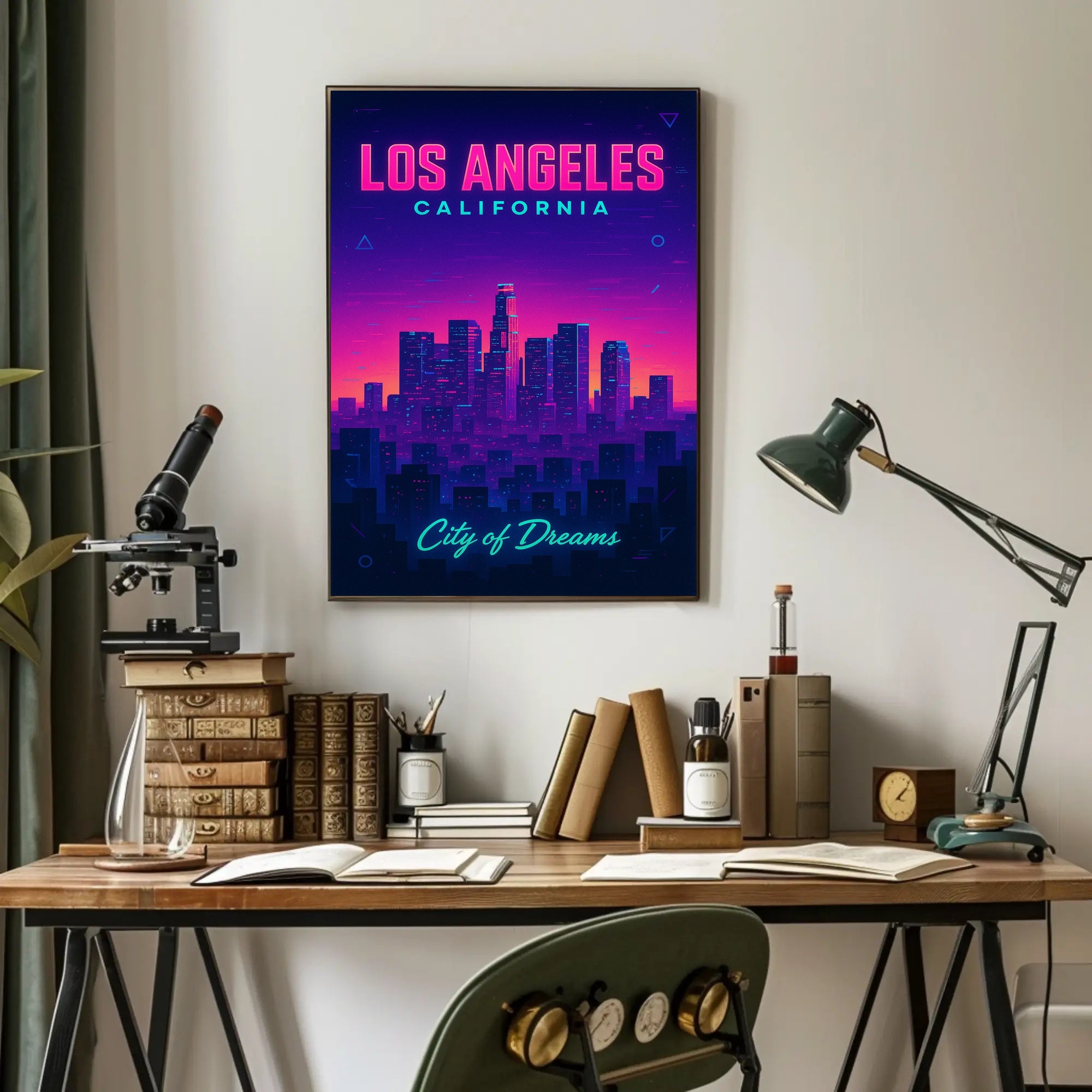 Neon Los Angeles Skyline Retro-Futuristic Urban or Cityscape Poster