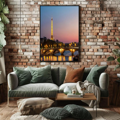 Eiffel Tower at Sunset – Bridge and Lights