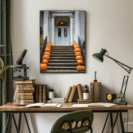Halloween Entrance Decorations Carved Pumpkins Poster