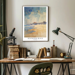 Huntington Beach Pier Watercolor Travel Poster PosterGoat