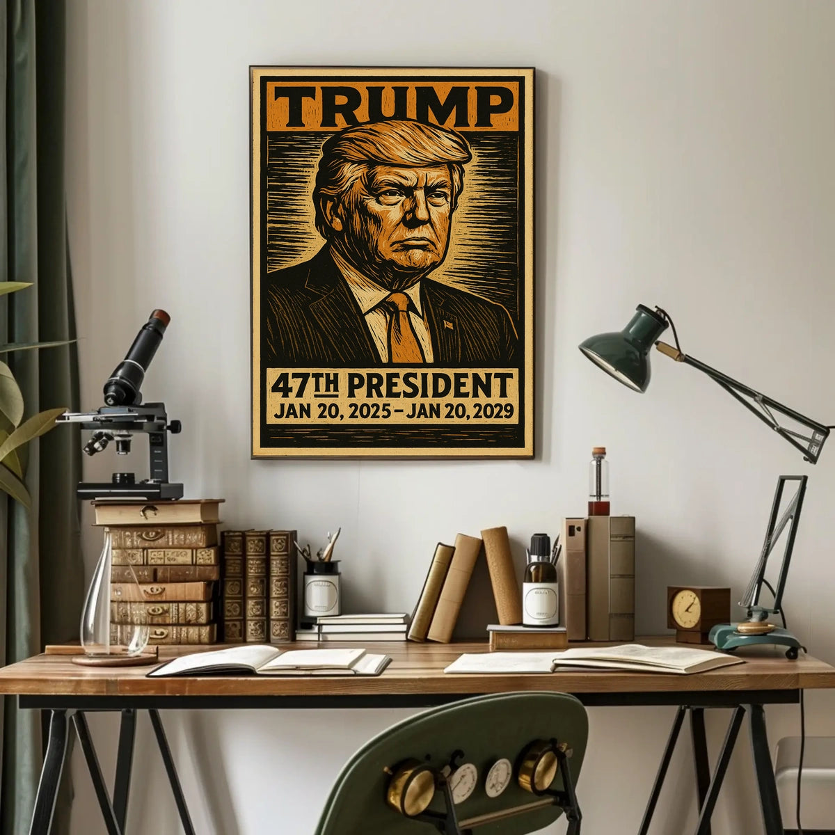 Determined Resolve Donald Trump Leadership Woodcut Vintage Style Patriotism Portrait Poster