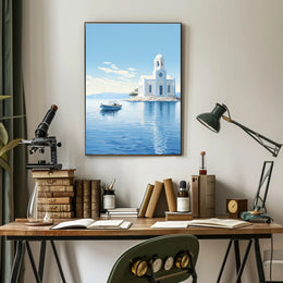 Serene Greek Coastal Scene Minimalist Travel Poster