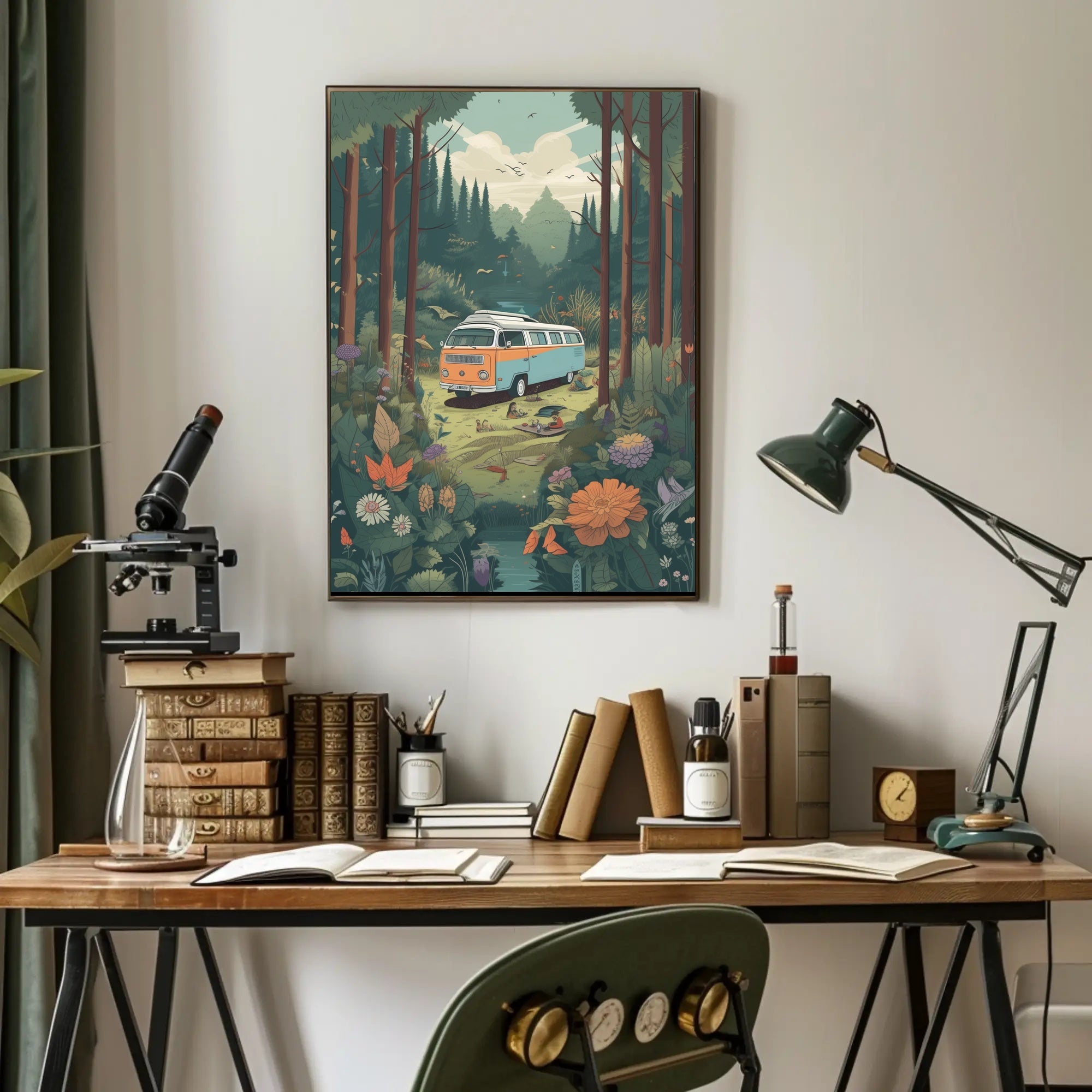 Retro Camper Van Escape Vintage Travel Poster