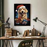 Golden Retriever Christmas Poster with Santa Hat