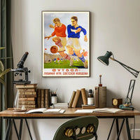 Vintage Soccer Action in Soviet Realism Sports Poster