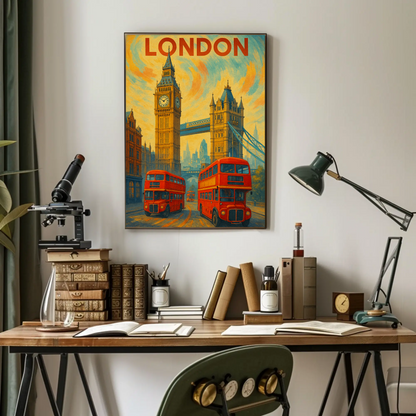 London Red Bus Big Ben Travel Poster