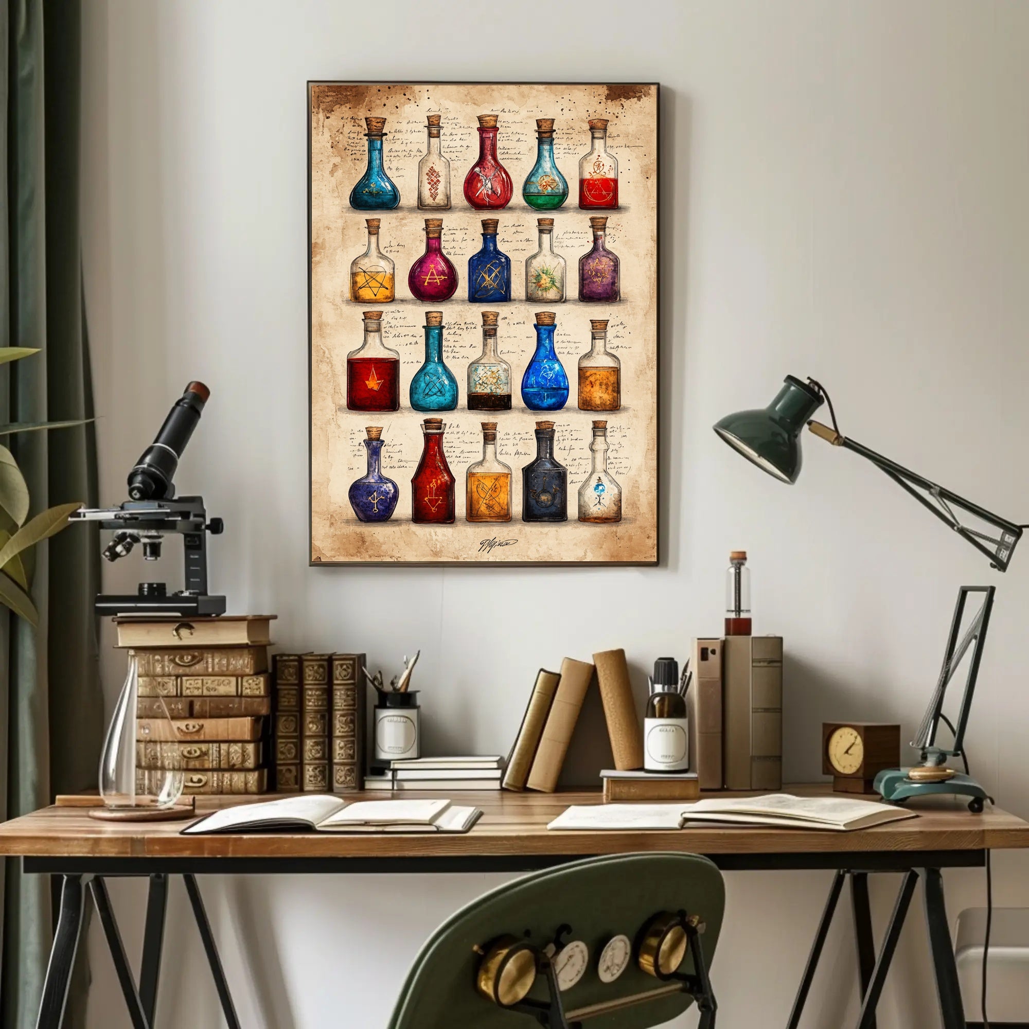 Potion Bottles with Mystical Symbols Fantasy or Mythology Poster