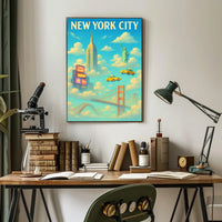 New York City Landmarks Skyline Poster Abstract Wall Art