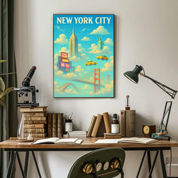 New York City Landmarks Skyline Poster Abstract Wall Art