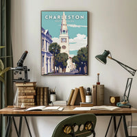 Charleston Clock Tower Vintage Travel Poster