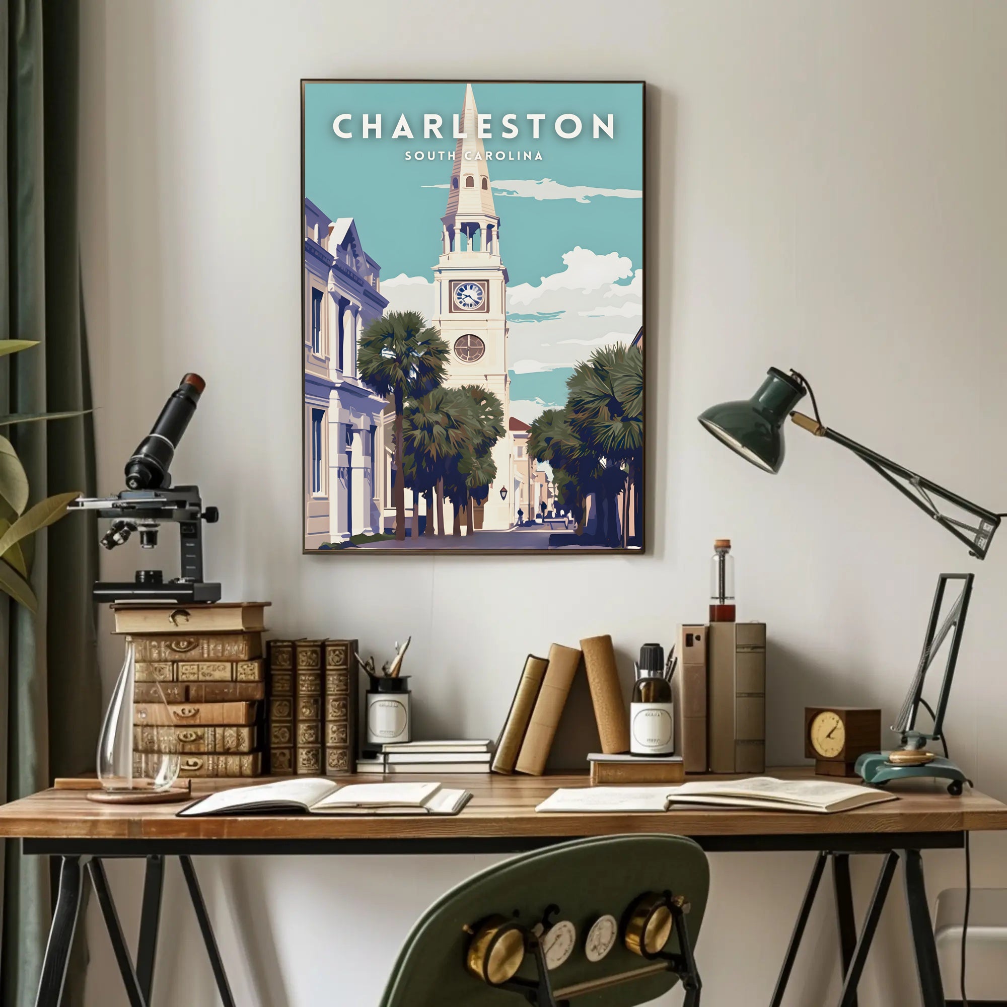 Charleston Clock Tower Vintage Travel Poster